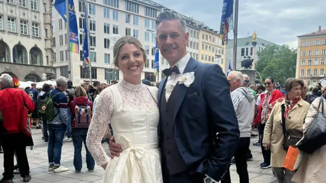 Variena and Claus pose for a picture as they prepare to get married in Munich