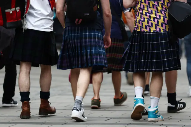 Scotland fans wearing kilts