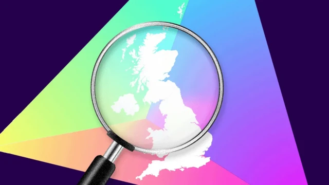 A graphic showing a magnifying glass zooming up on the UK