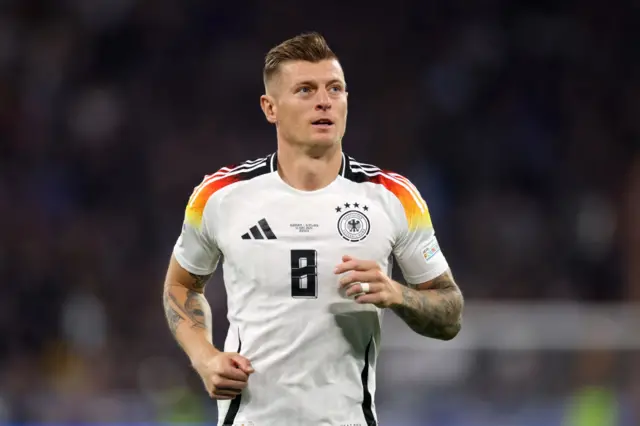 Toni Kroos of Germany looks on during the UEFA EURO 2024 group stage match between Germany and Scotland at Munich Football Arena