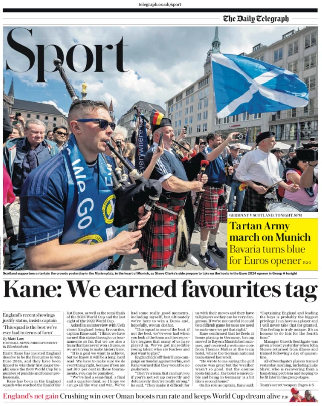 Back page of the Daily Telegraph on 14 June 2024