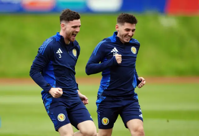 Andy Robertson and Billy Gilmour in Scotland training