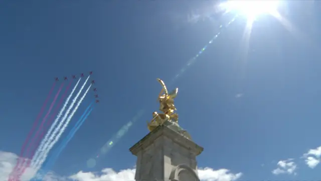 A shot of the flypast against the sun