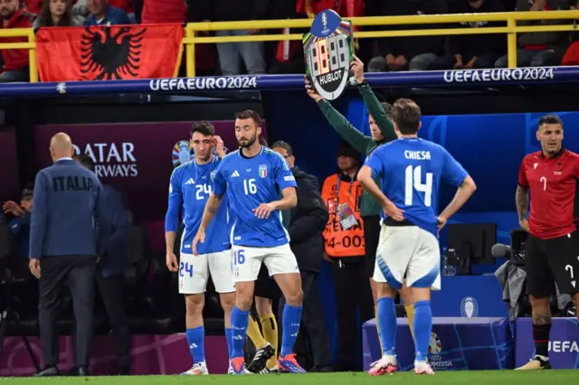 Cristante prepares to enter the field of play