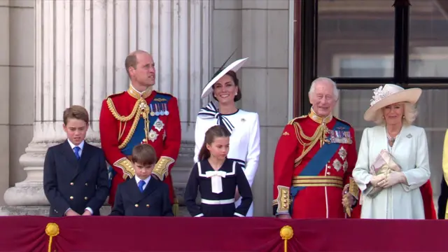 The Royal Family looks on as the royal flypast happens from Buckingham Palace.