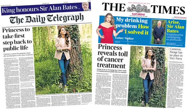 The front pages of the Daily Telegraph and the Times