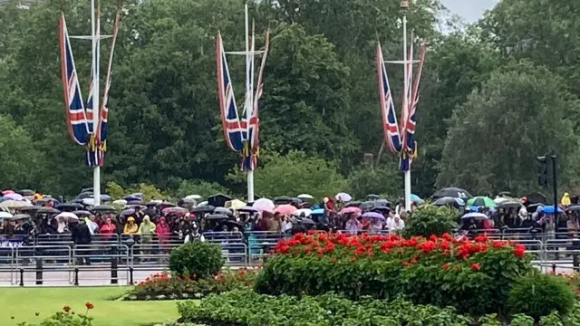 Landscape shot of crowds sporting umbrellas