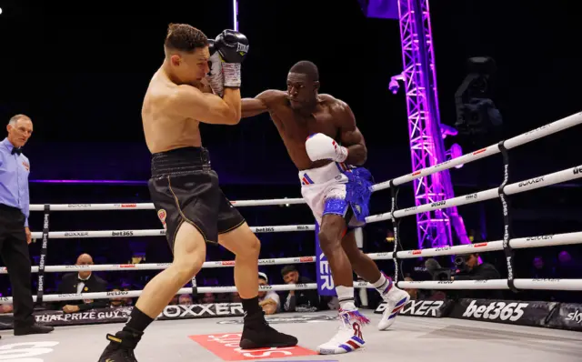 Richard Riakporhe throws a right jab at Chris Billam-Smith