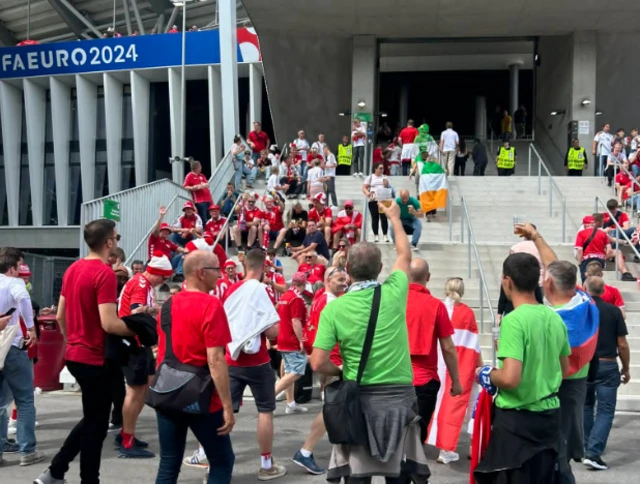 Denmark fans on the steps