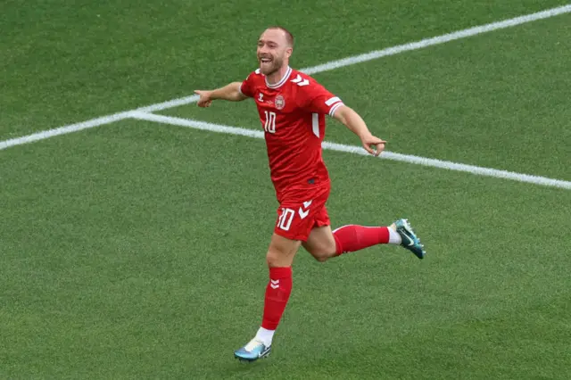 Christian Eriksen celebrating for Denmark