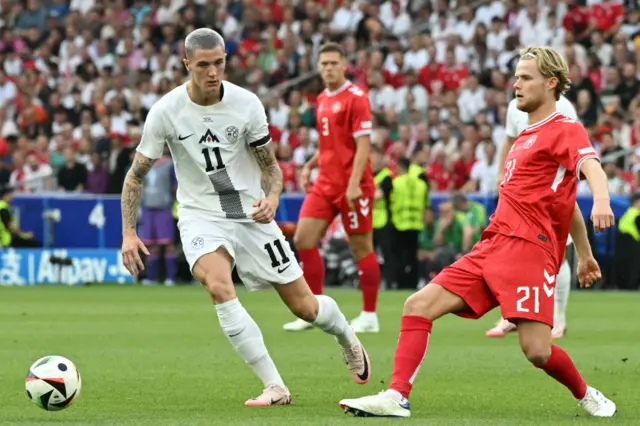 Benjamin Sesko chasing the ball for Slovenia