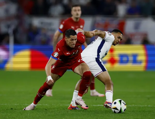 England's Trent Alexander-Arnold in action with Serbia's Sasa Lukic