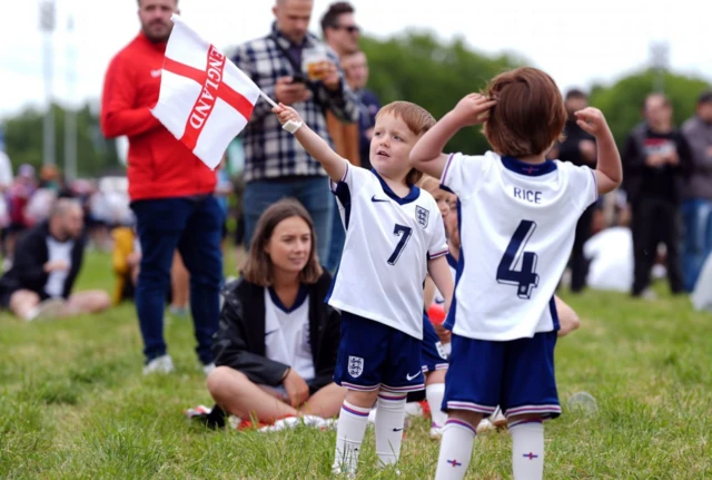 Two young England fans at Gelsenkirchen fan zone