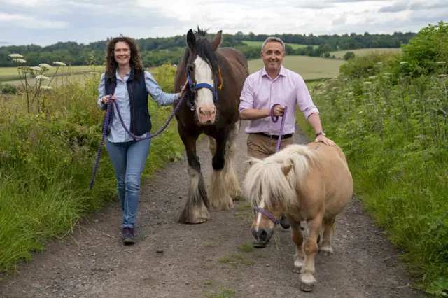 Wendy Chamberlain and Alex Cole-Hamilton with horses