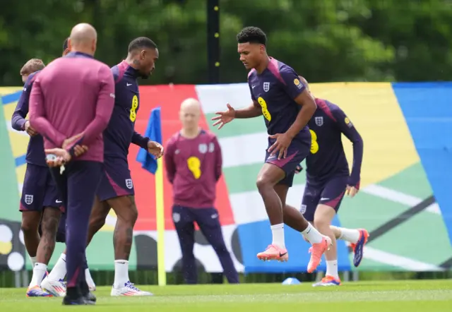 Ollie Watkins and Ivan Toney take part in training