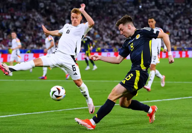 Kieran Tierney crosses against Germany