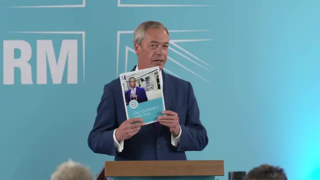 Nigel Farage holds his party's "Contract" - or election pledges - document.