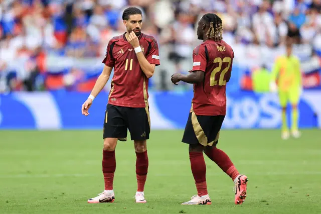 Yannick Ferreira Carrasco of Belgium and Jeremy Doku.