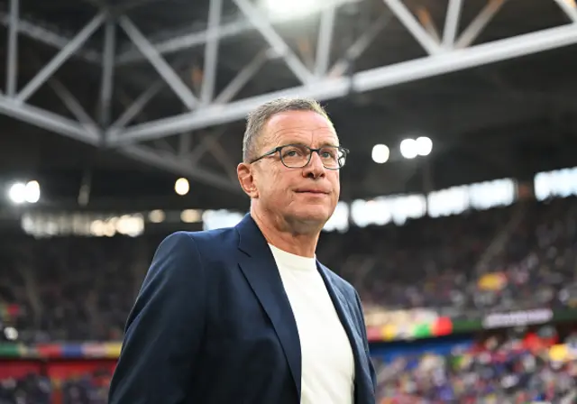 Ralf Rangnick, Head Coach of Austria, looks on