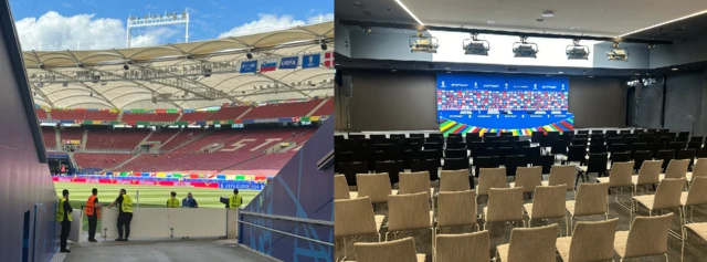 View of the press conference room and the tunnel in Stuttgart