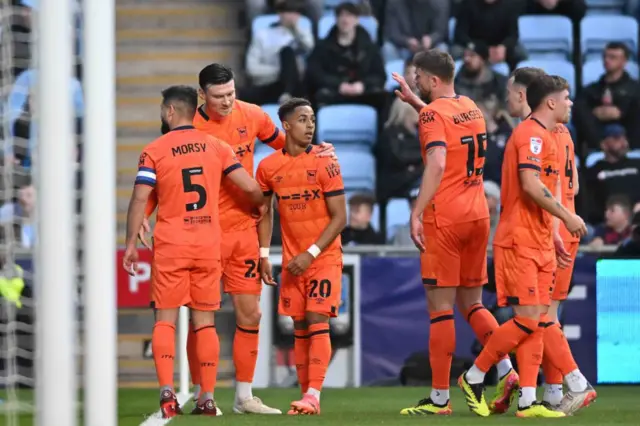 Ipswich Town celebrate after scoring against Coventry City last season