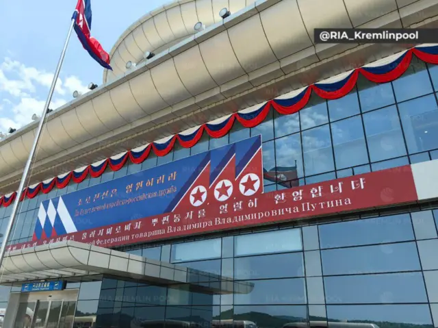 "The friendship between North Korea and Russia is eternal," read a banner outside Pyongyang's airport