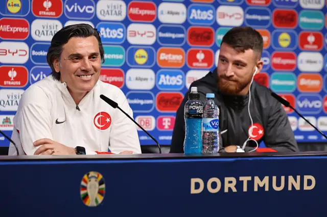 Vincenzo Montella, Head Coach of Turkiye and Salih Ozcan of Turkiye attend the press conference