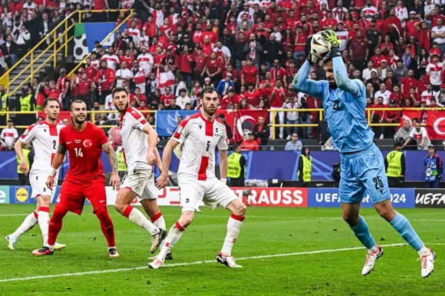 Save from Georgia goalkeeper Giorgi Mamardashvili