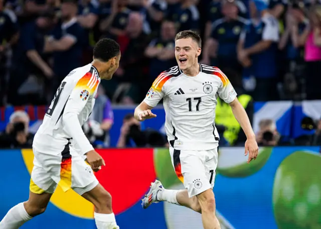 Florian Wirtz of germany celebrates scoring the 1:0 goal with Jamal Musiala