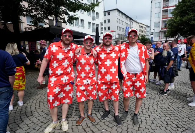 Swiss fans getting ready in Cologne for tonight's game against Scotland