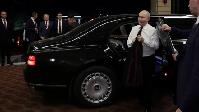 Russia's President Vladimir Putin leaves a car during a meeting with North Korea's leader Kim Jong Un in Pyongyang, North Korea June 19, 2024.