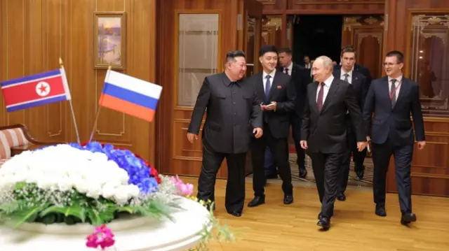 Kim Jong Un and Vladimir Putin in Pyongyang