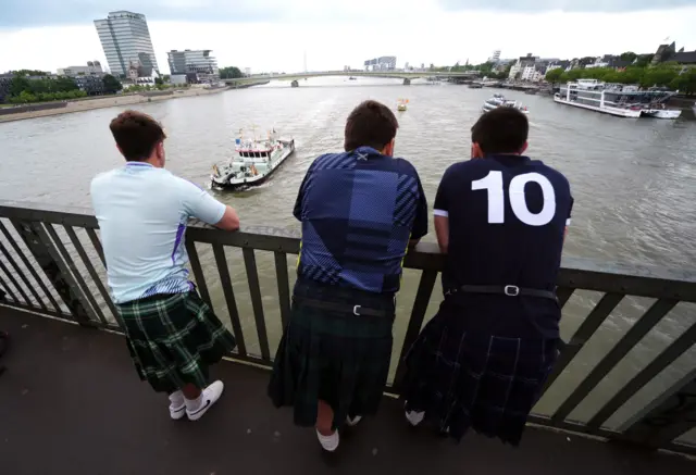 Scotland fans take in the view in Cologne