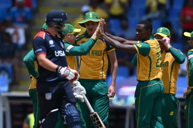 Kagiso Rabada celebrates the wicket of Steven Taylor