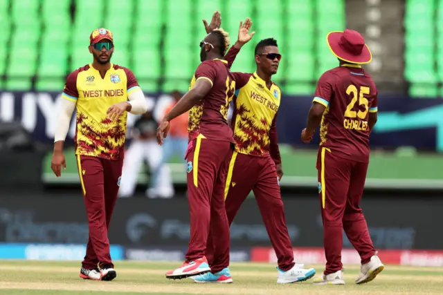 West Indies celebrate an early wicket