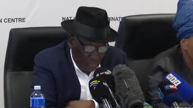 South Africa's Police Minister Bheki Cele speaking at Sunday's press conference.