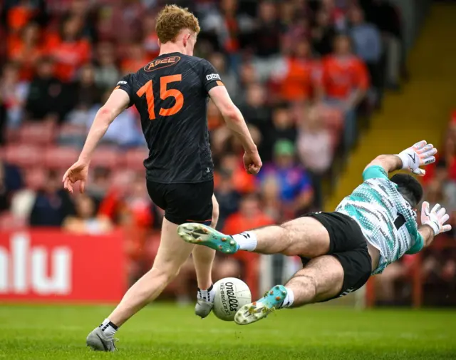 Conor Turbitt scores Armagh's second goal against the Oak Leafers