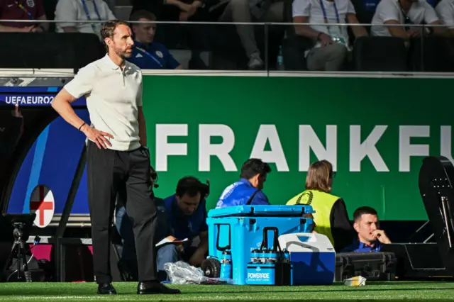 Gareth Southgate looks on as England play Denmark