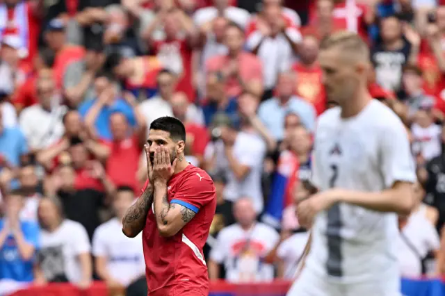 Aleksandar Mitrovic of Serbia reacts