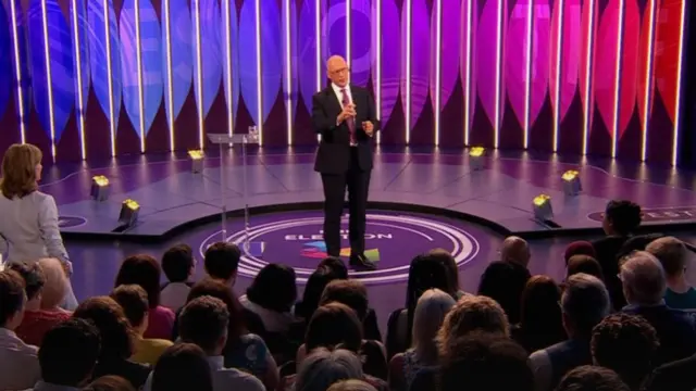 John Swinney on Question Time stage talking to the audience