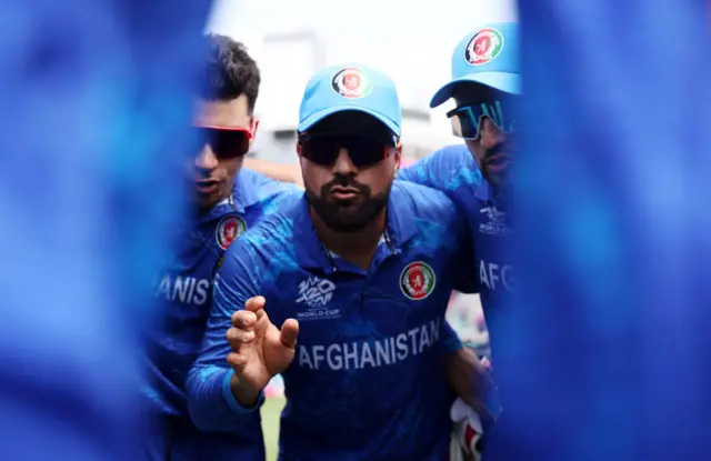 Rashid Khan leads the Afghanistan team talk