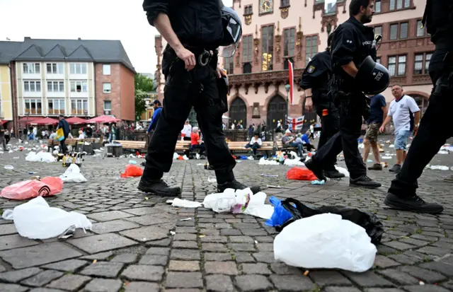 England fans mess left behind in the town square in Frankfurt