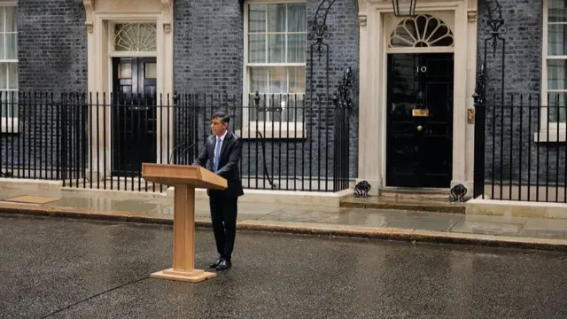 Rishi Sunak, UK prime minister, announces a general election during a news conference outside 10 Downing Street in London, UK