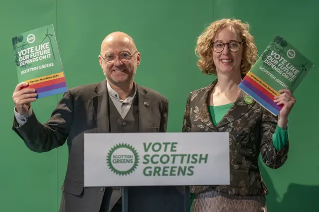 Scottish Green Party co-leaders Lorna Slater and Patrick Harvie during the party's General Election manifesto launch