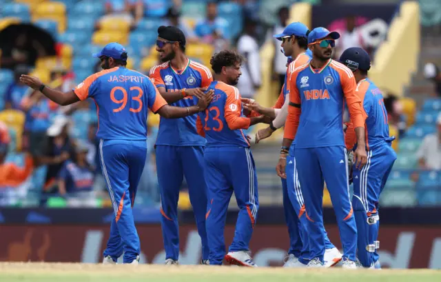 Kuldeep Yadav celebrates a wicket