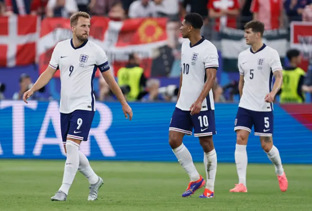 Harry Kane and Jude Bellingham of England on the pitch