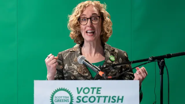 Scottish Green Party co-leader Lorna Slater speaks during the party's manifesto launch in Edinburgh.