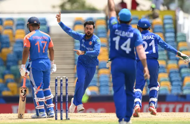 Rashid Khan celebrates the wicket of Rishabh Pant