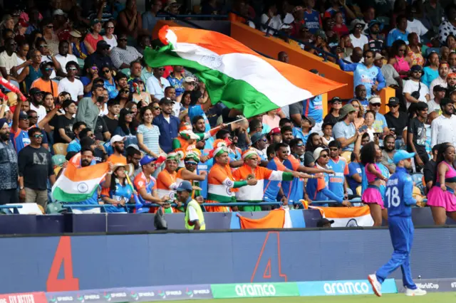 India fans during the T20 World Cup Super 8 game against Afghanistan