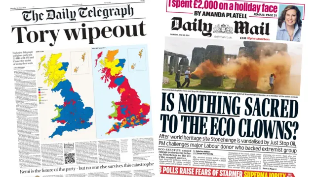 A composite image of the front pages of the Daily Telegraph and the Daily Mail